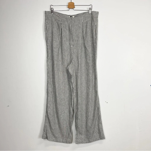 NEW Max Studio Pants Womens Size XL Black White Striped Linen Blend Wide Leg - Picture 1 of 12